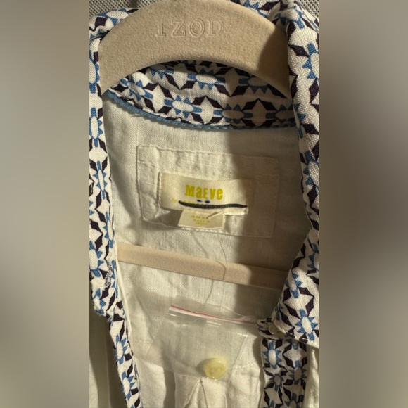 Anthropologie The Irene Linen Shirt Dress Button Front Belted Floral Blue - Picture 9 of 10